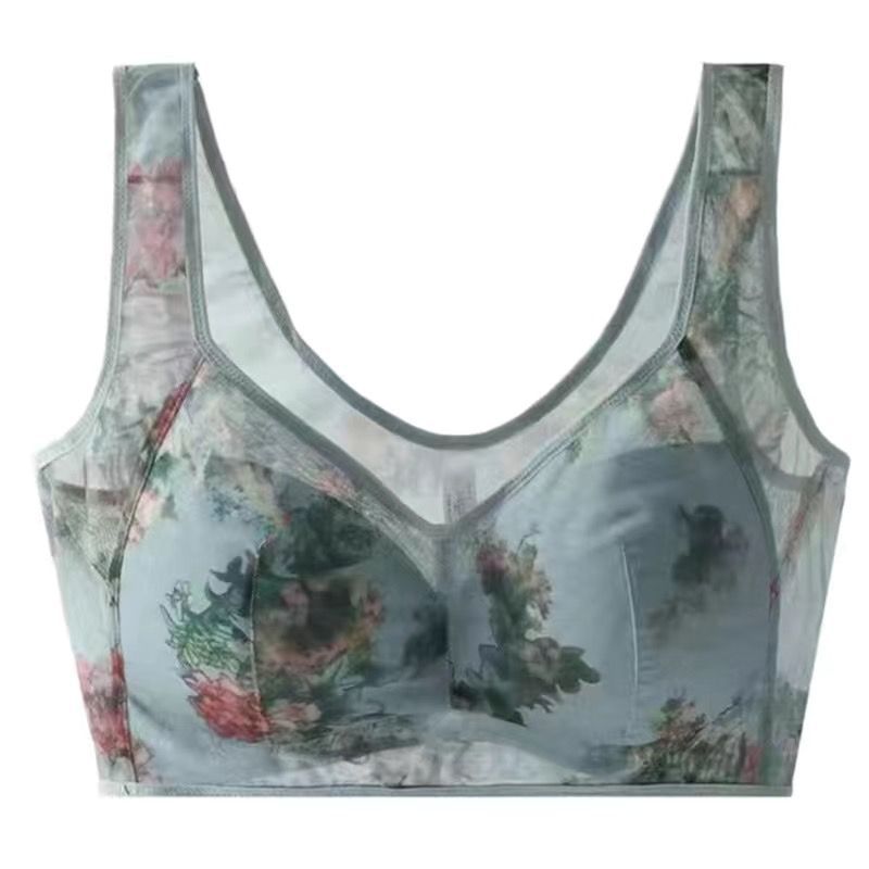 Middle-aged Printed Bra Large Size Thin Style Wireless Vest-style Bra Prevent Sagging  Seamless