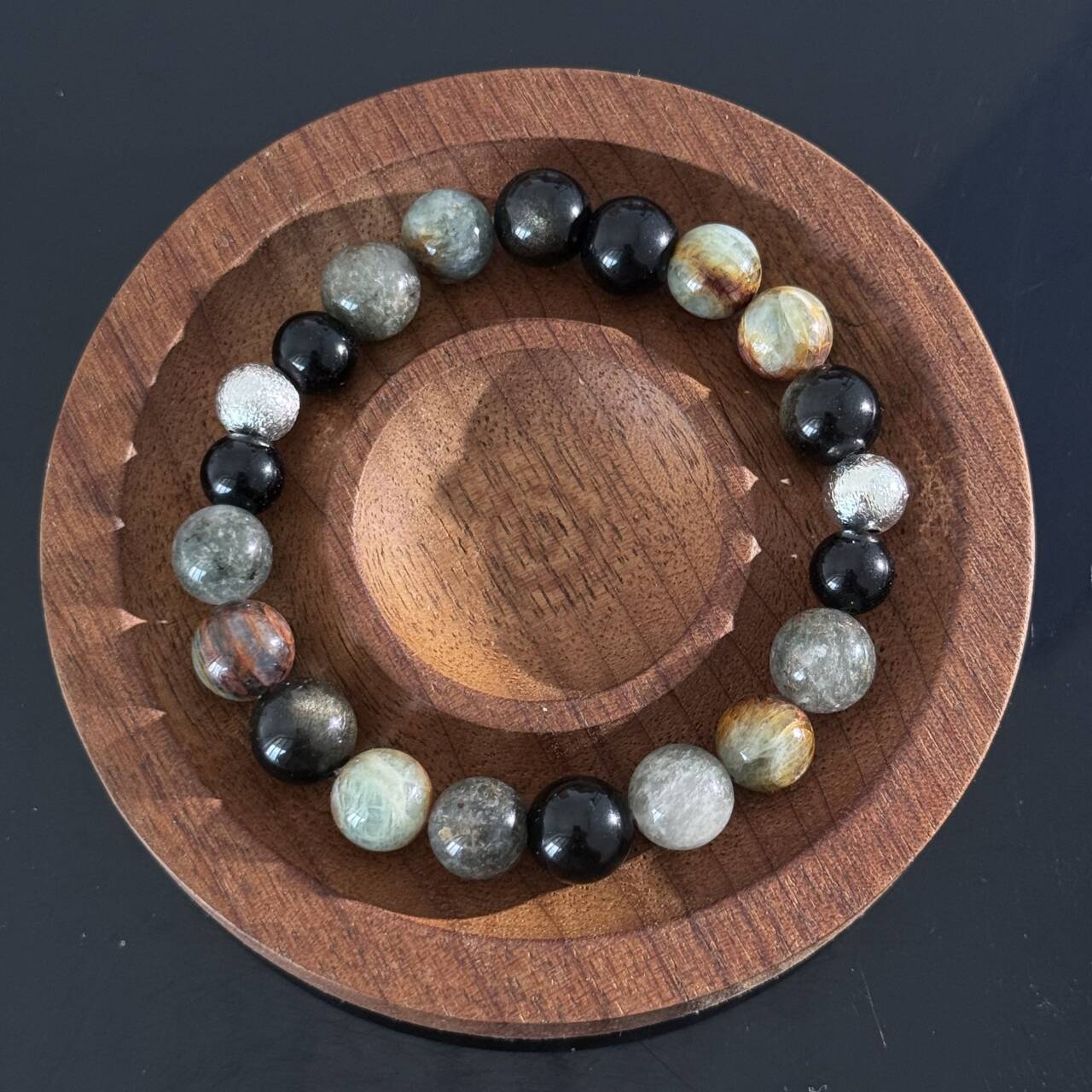 Handcrafted Amazonite & Obsidian Crystal Bracelet | Protection, Balance, and Positive Energy Healing Bracelet