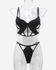 Push Up Mesh Hollow Bra and Thong Set