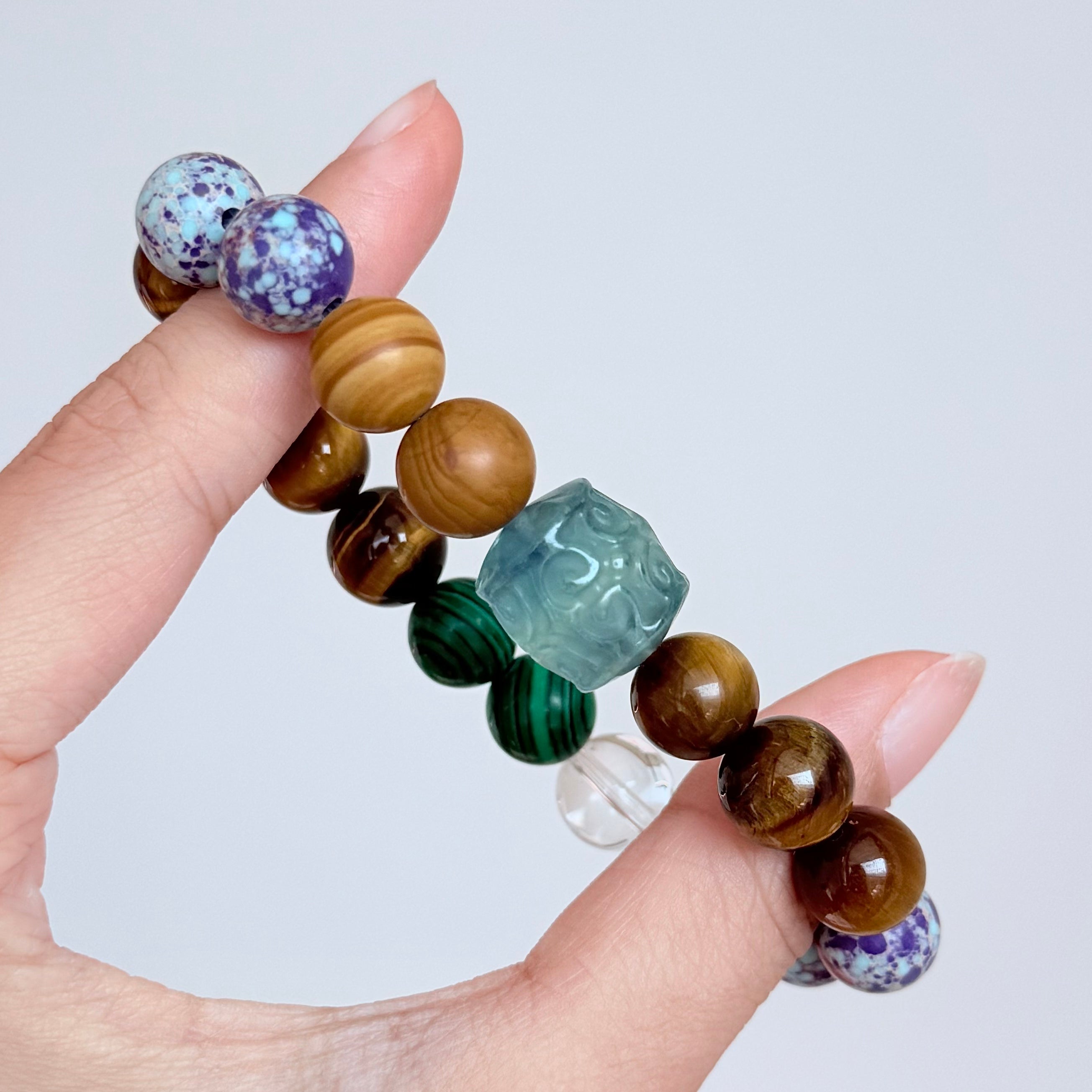 Multi-Gemstone Bracelet with Tiger’s Eye, Malachite & Clear Quartz