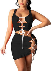 Cross Strap Open Crotch Ultra Short Two-Piece Suit