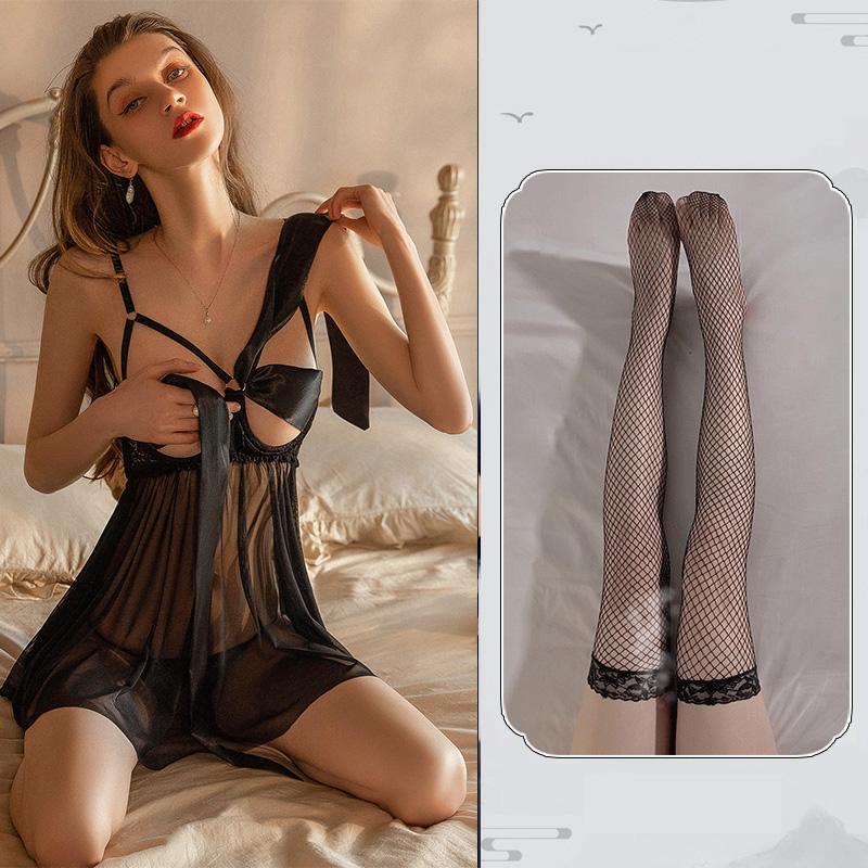 Plus Size Backless Bow Straps Tulle Nightdress
