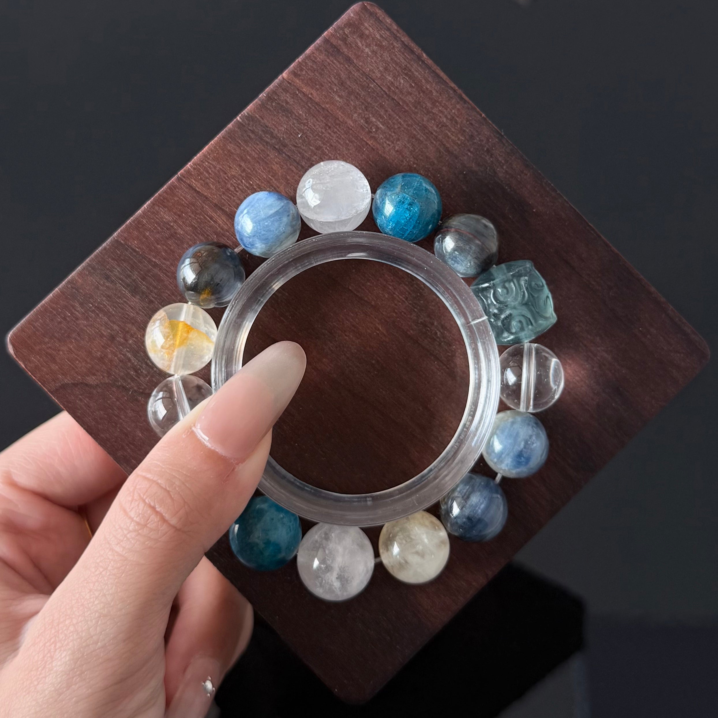 Blue Apatite, Kyanite & Clear Quartz Crystal Bracelet