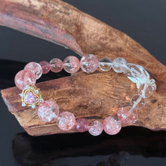 Handcrafted Bracelet featuring Natural Strawberry Quartz and Clear Quartz — Adorned with a Heart Pendant, Infused with Healing Energy and Love