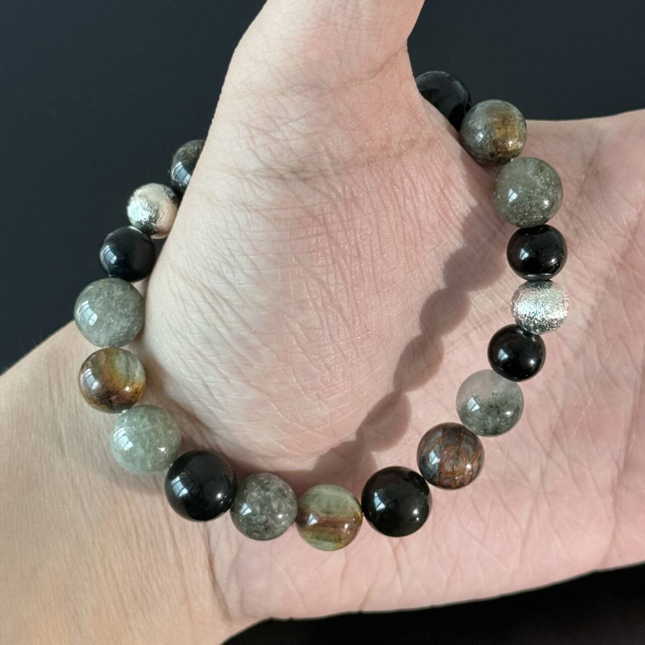 Handcrafted Amazonite & Obsidian Crystal Bracelet | Protection, Balance, and Positive Energy Healing Bracelet