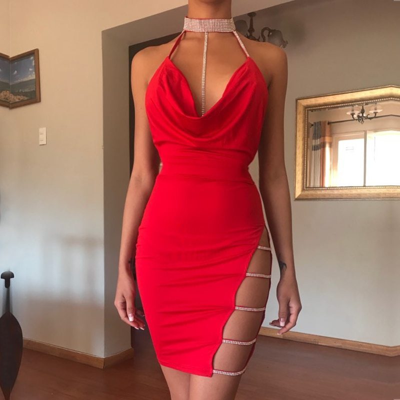 Plus-Size Sleepwear Ensemble Hollowed-Out Slit & Backless Bodysuit with Halter Neck