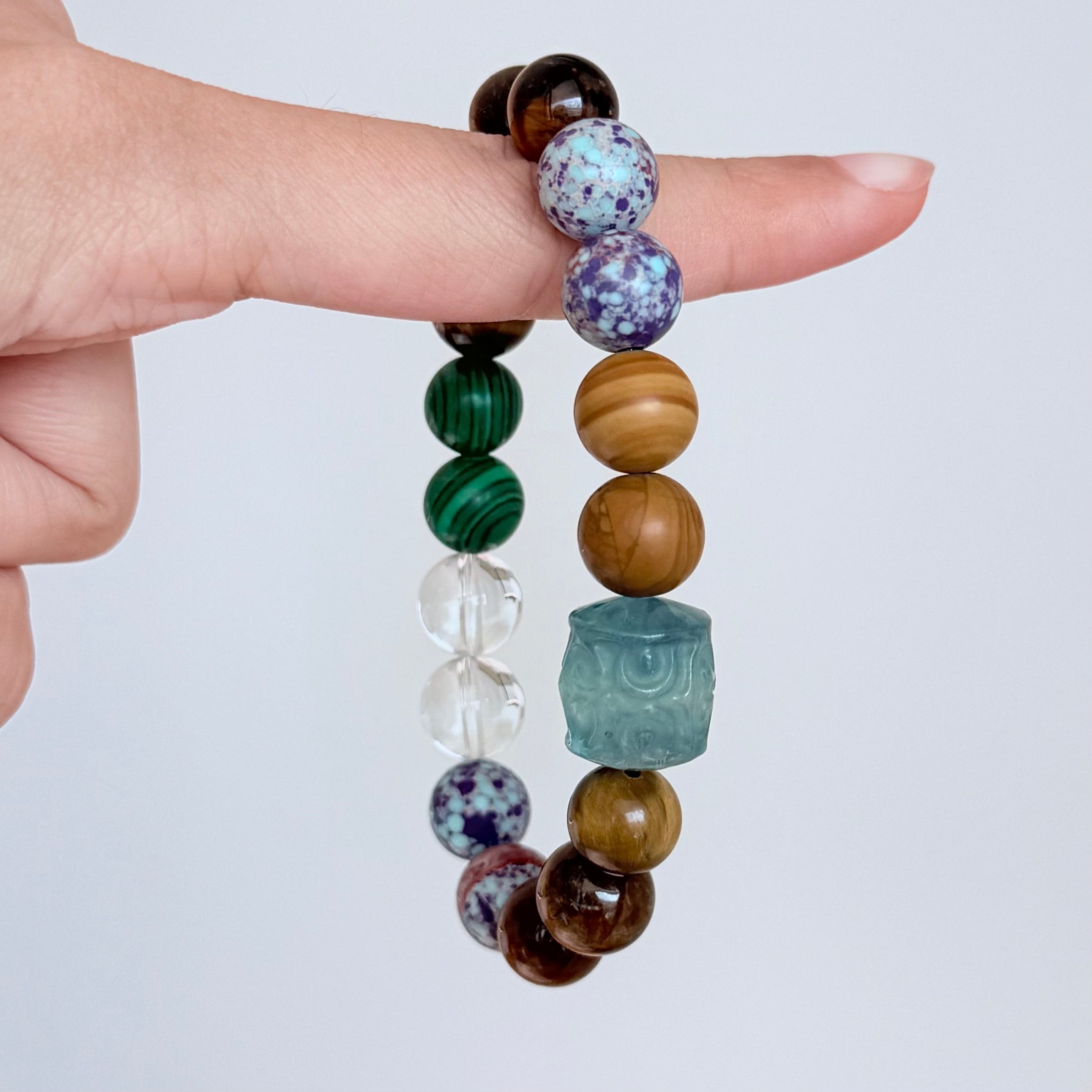 Multi-Gemstone Bracelet with Tiger’s Eye, Malachite & Clear Quartz