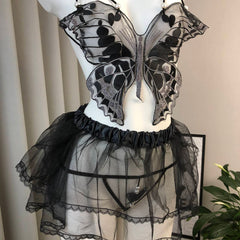 Butterfly Pearl Sheer Lingerie Set with Tutu Skirt