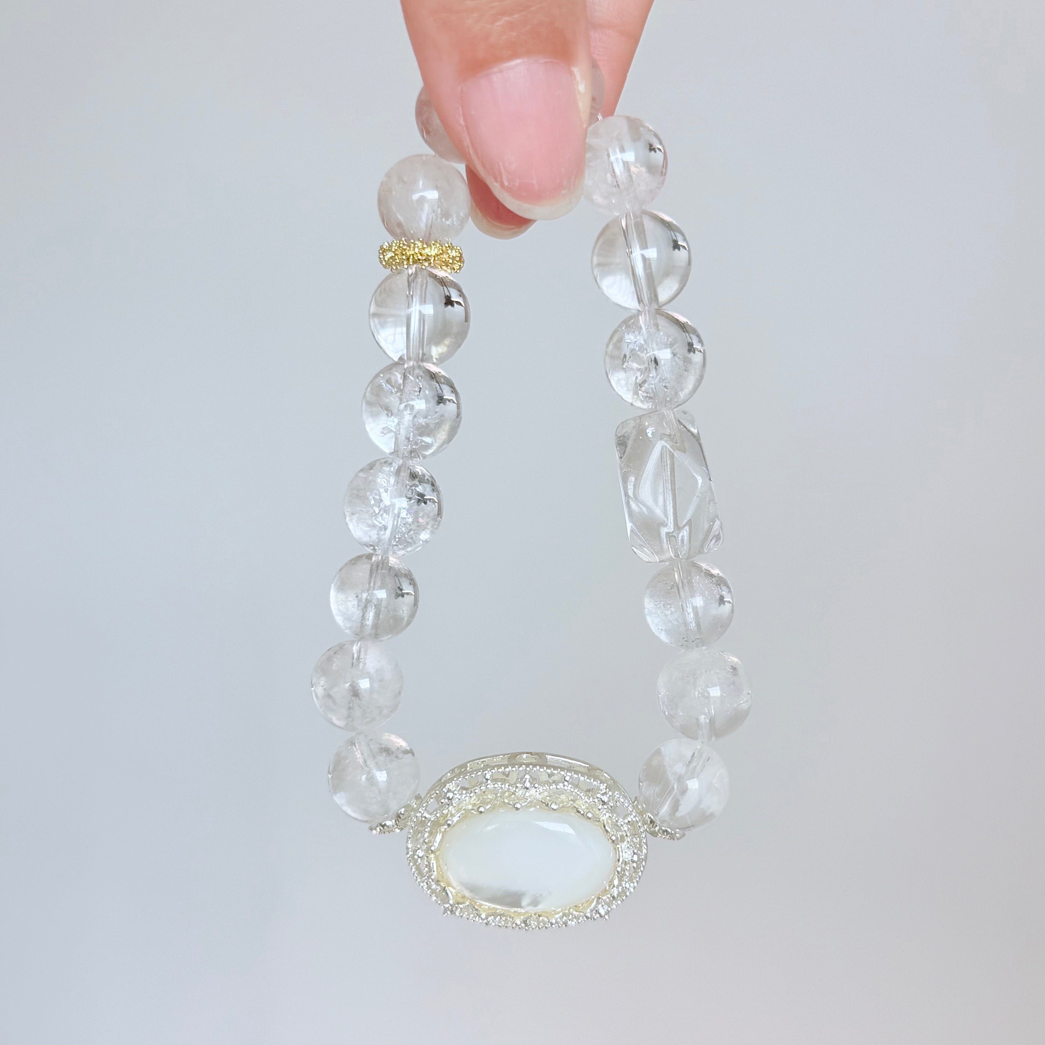 Moonstone & Clear Quartz Crystal Bracelet