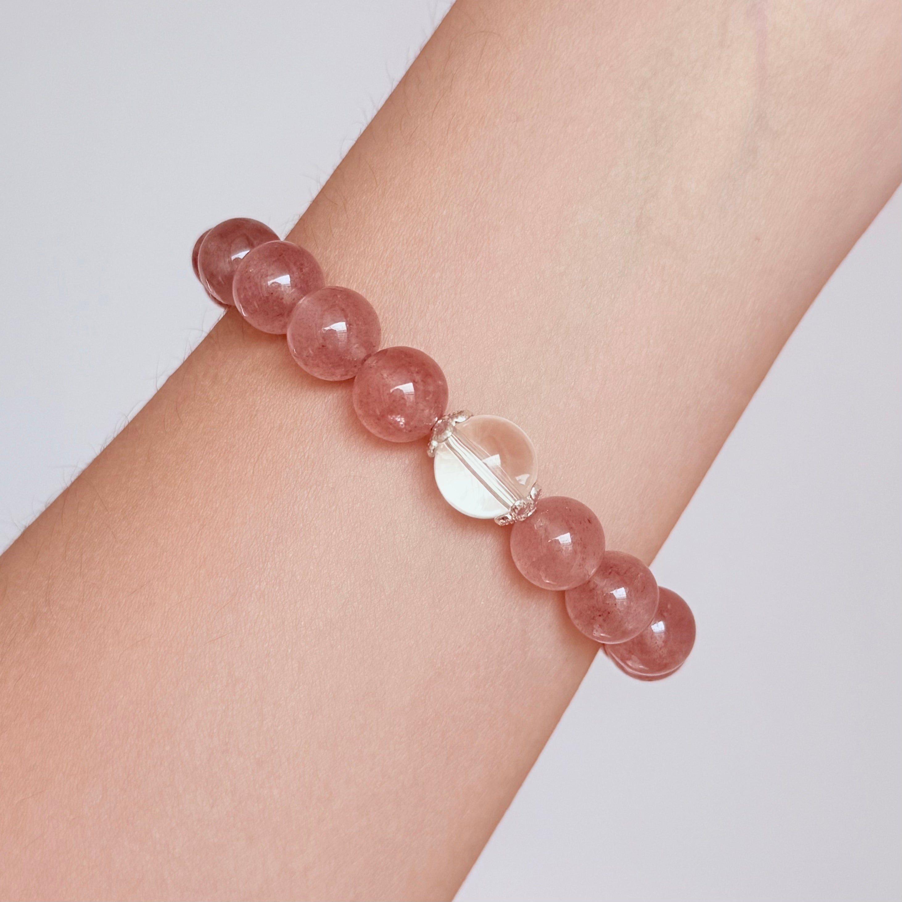 Strawberry Quartz and Clear Quartz Bracelet