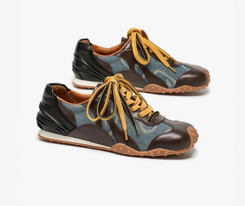 Retro Mixed Color Lace-Up Sneakers