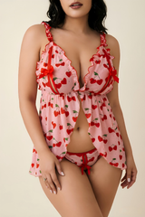 Plus Size Seduction Lace Mesh See-through Slip Dress Set