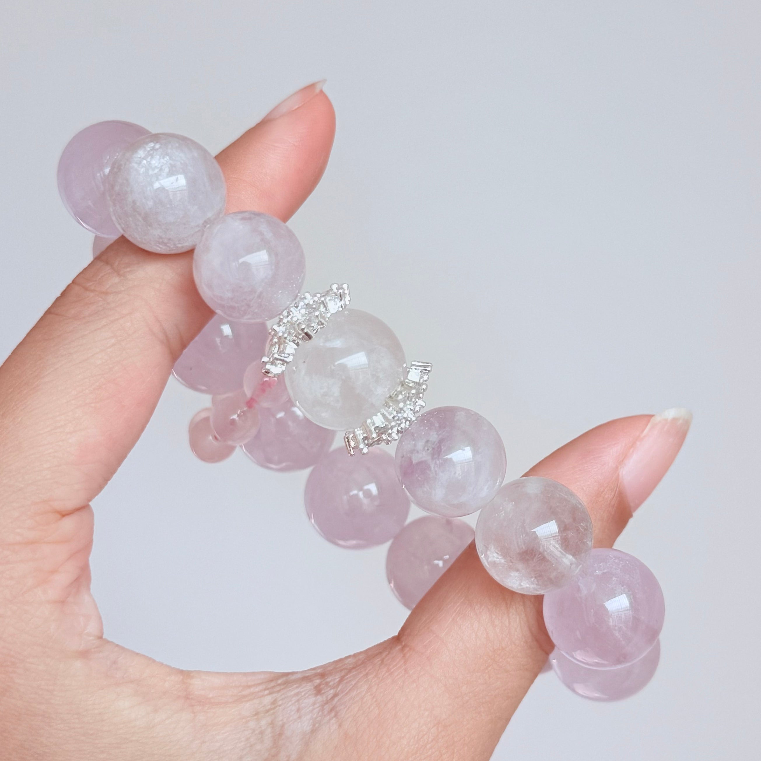 Lavender Amethyst Bracelet with Rose Quartz Flower & Zircon Charm