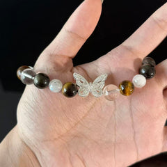Tiger's Eye and Clear Quartz Bracelet (with Butterfly Charm) — A Handcrafted Beaded Bracelet Symbolizing Protection and Balanced Energy