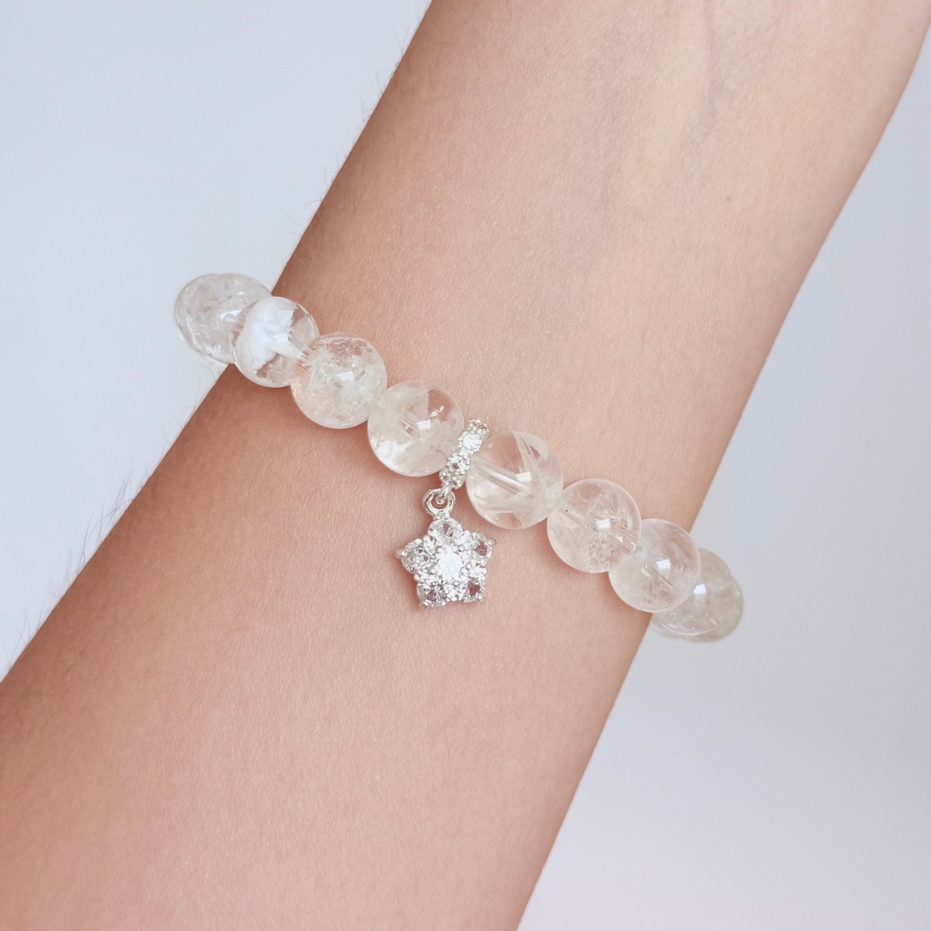Clear Quartz Crystal Bracelet with Sparkling Star Charm