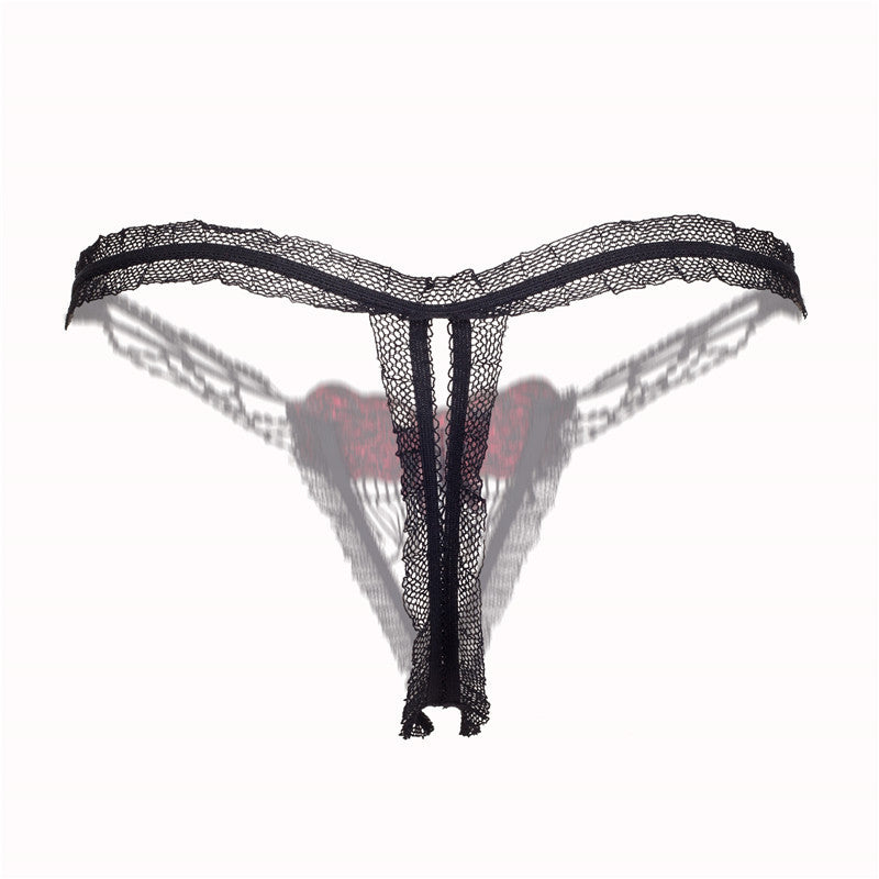 Open Crotch Mesh Flower Embroidery Thong