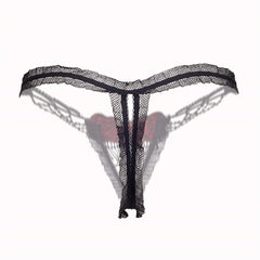 Open Crotch Mesh Flower Embroidery Thong