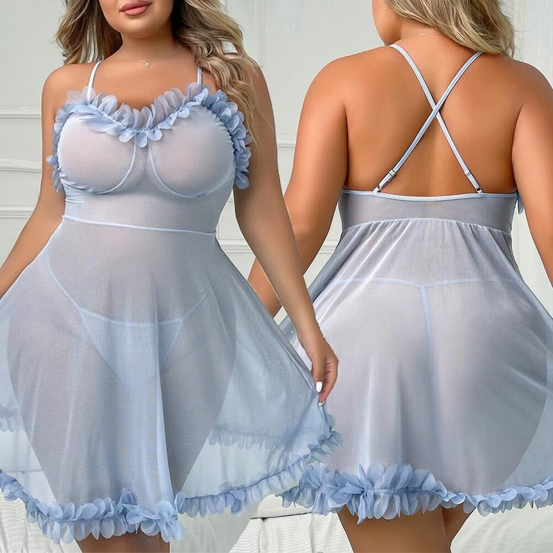 Plus Size Petal Tie Sheer Dress