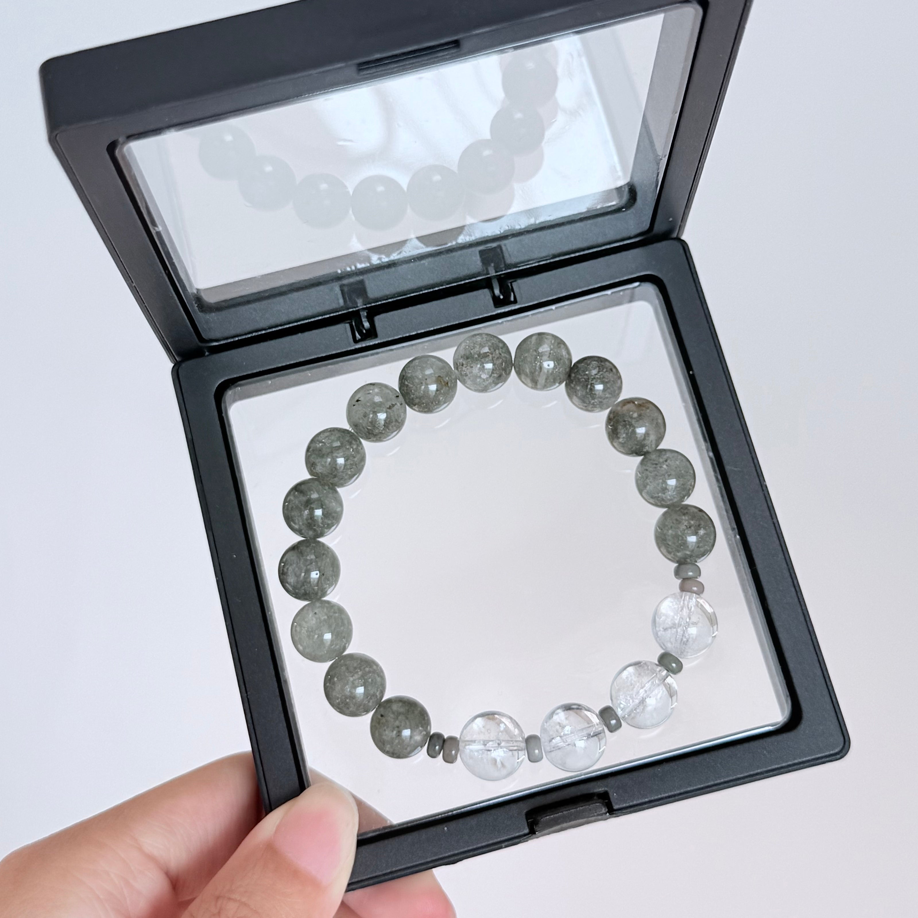 Green Moss Agate & Clear Quartz Bracelet