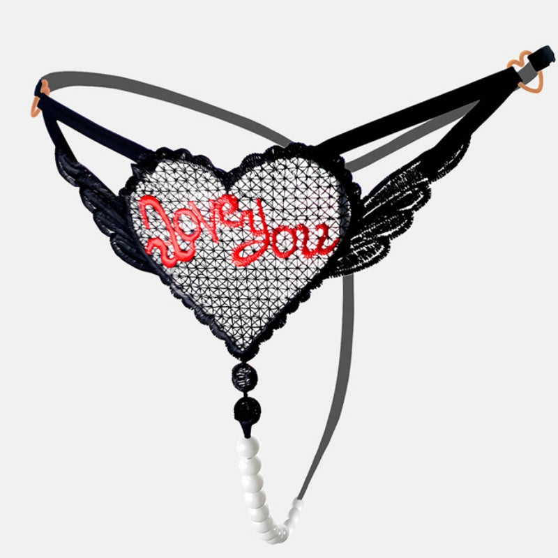 "Love You" Open Crotch Mesh Underwear With Pearls