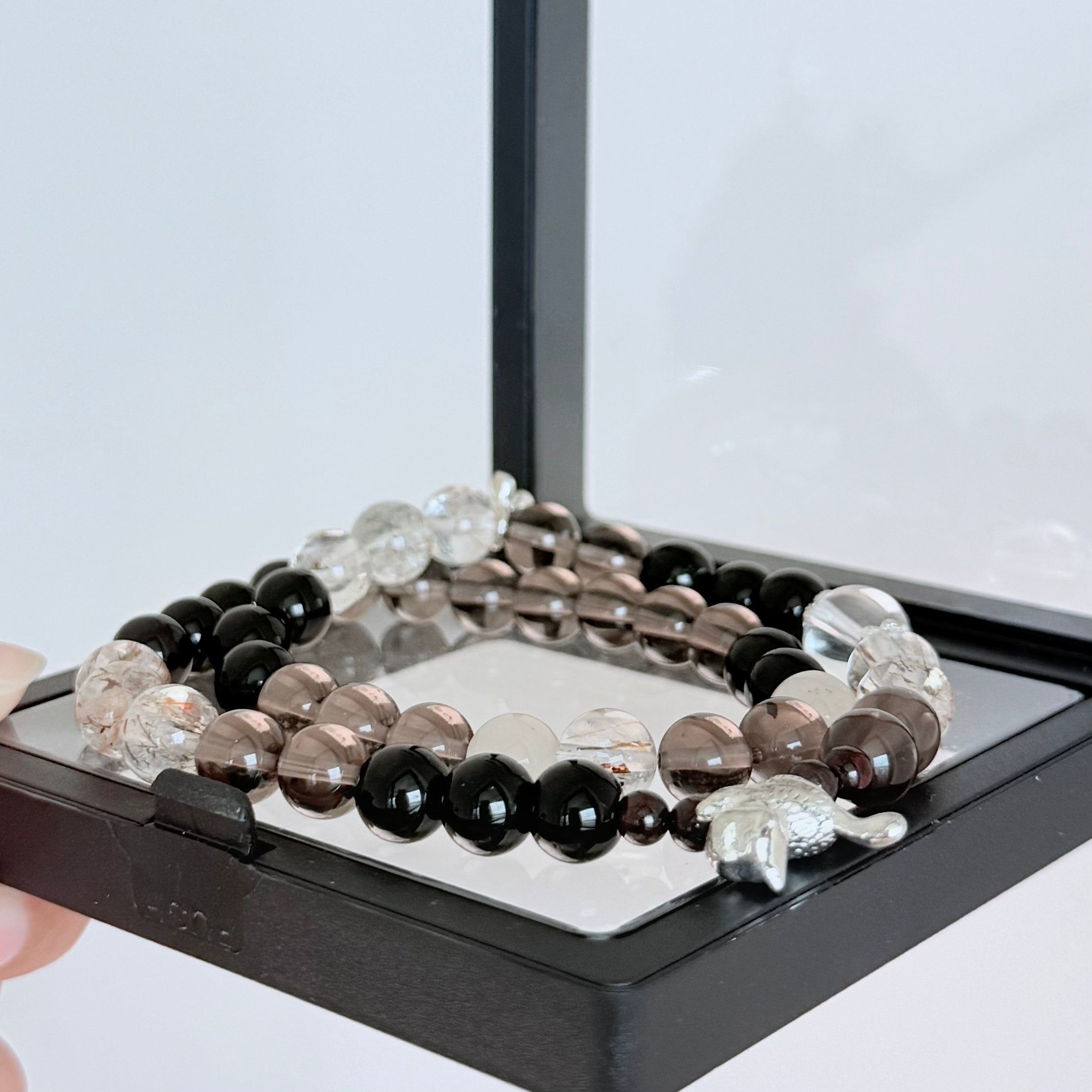 Black Obsidian, Smoky Quartz & Clear Quartz Protection Bracelet