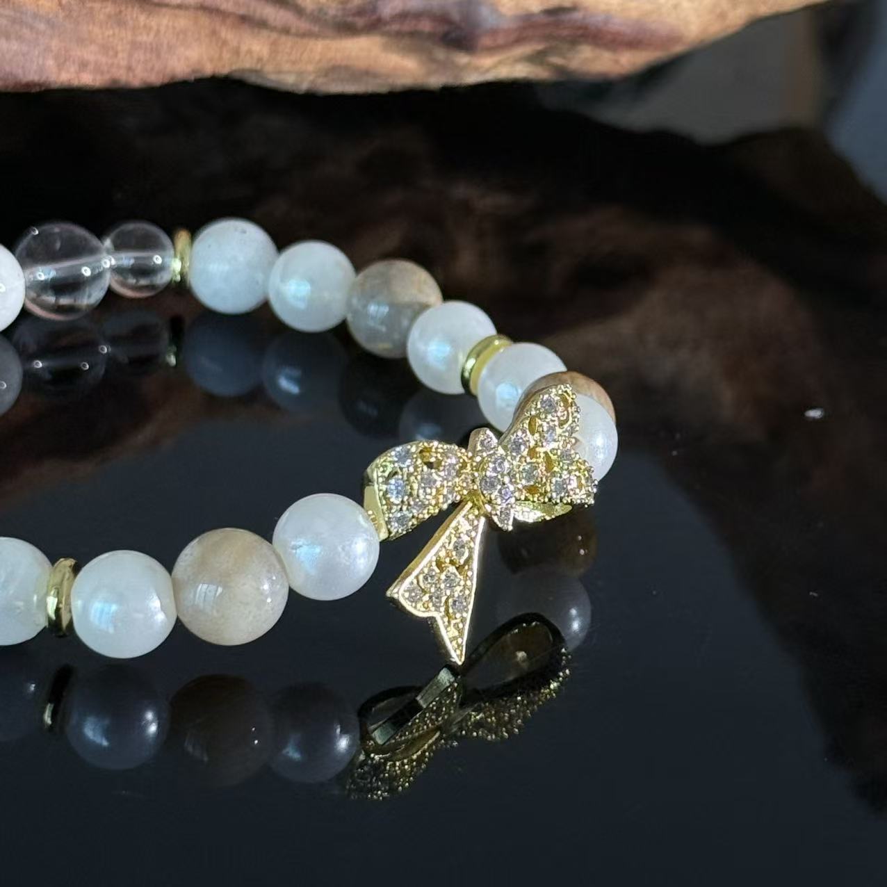 Moonlit Radiance Wristlet | White Crystal & Bowknot Bracelet — Dispelling Shadows, Bringing Smooth Sailing and Serenity