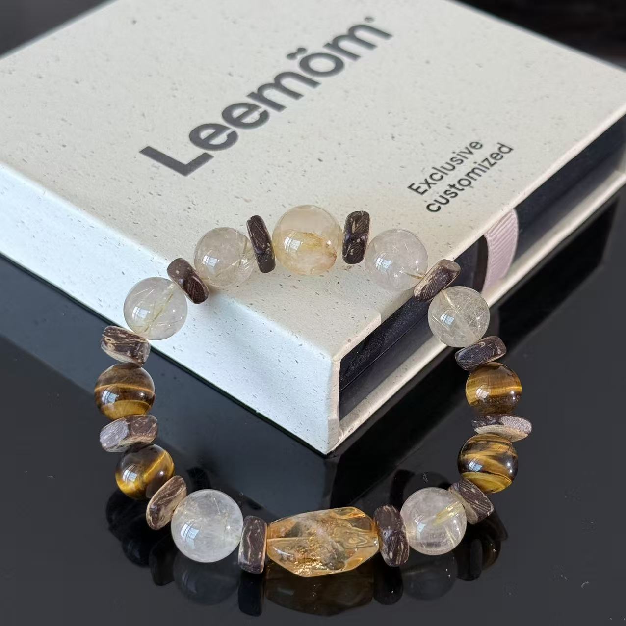 Golden Citrine & Tiger Eye Manual Beaded Bracelet – Natural Crystal Energy Bracelet with Wood Accents