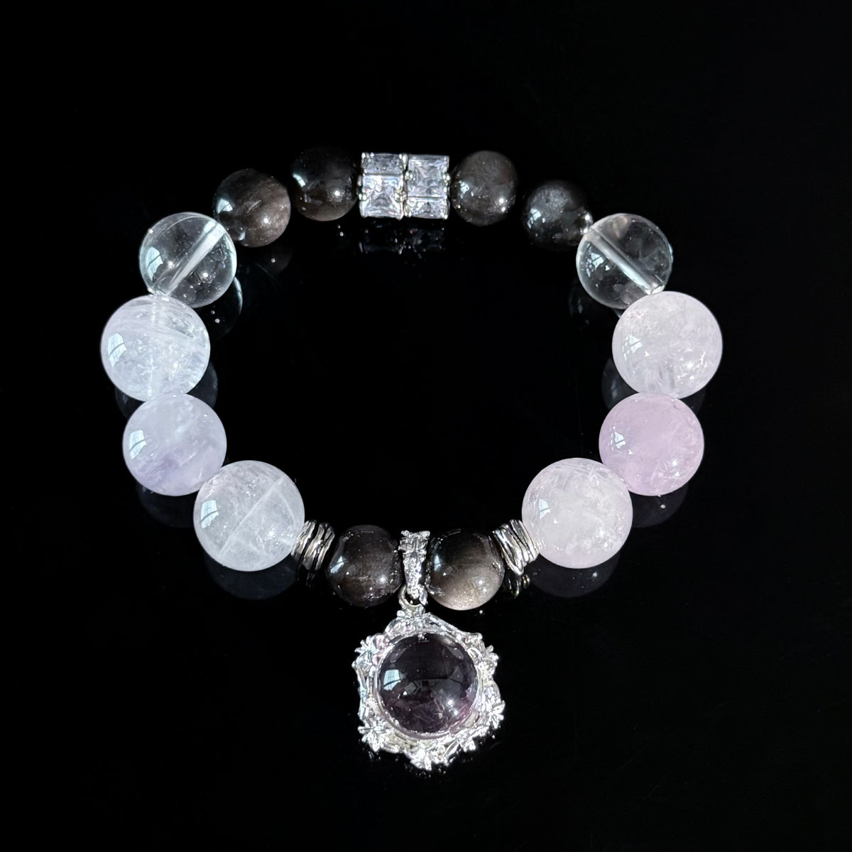Pisces Crystal Bracelet – Amethyst, Rose Quartz & Smoky Quartz Healing Bracelet