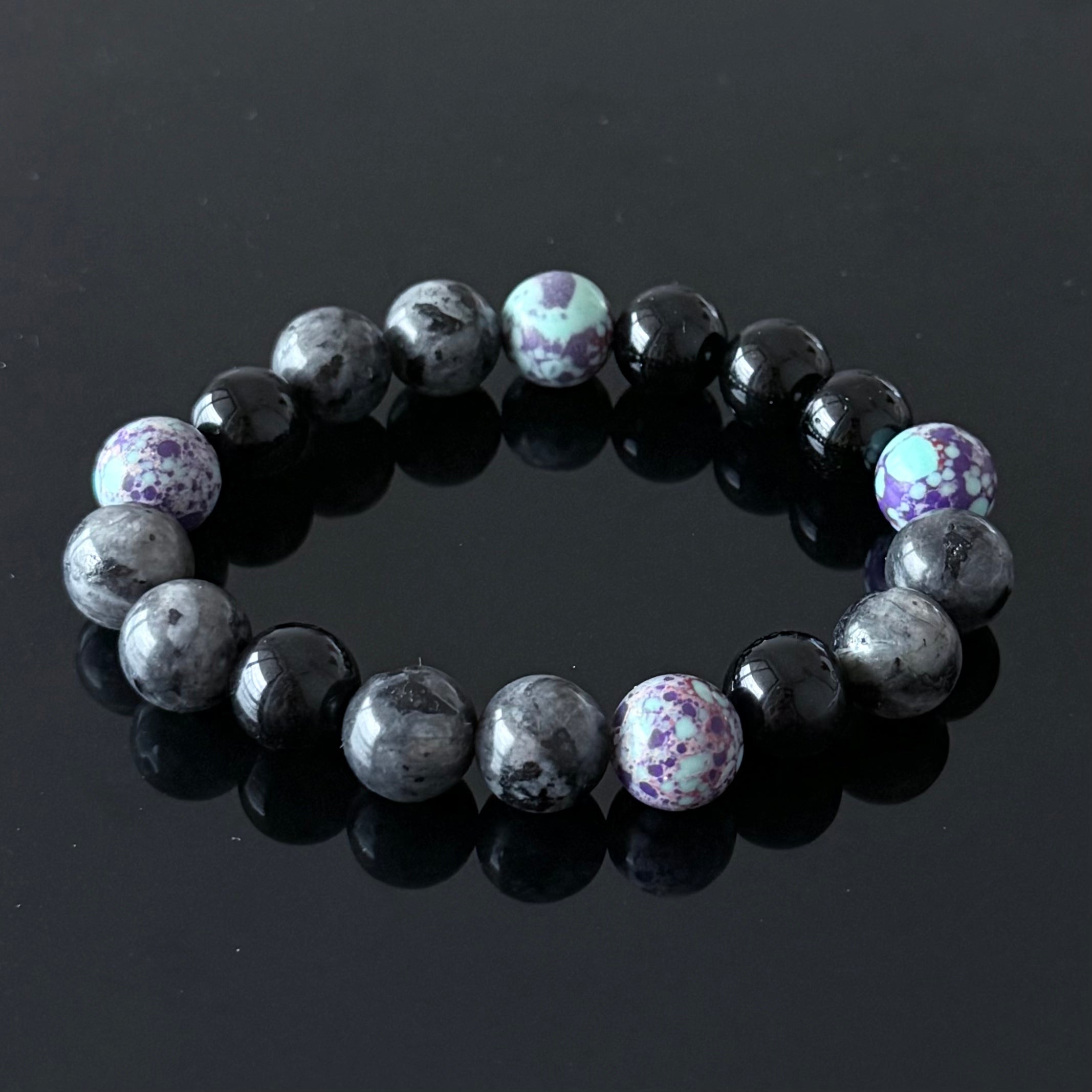 Black Obsidian & Labradorite Crystal Bracelet with Purple Jasper