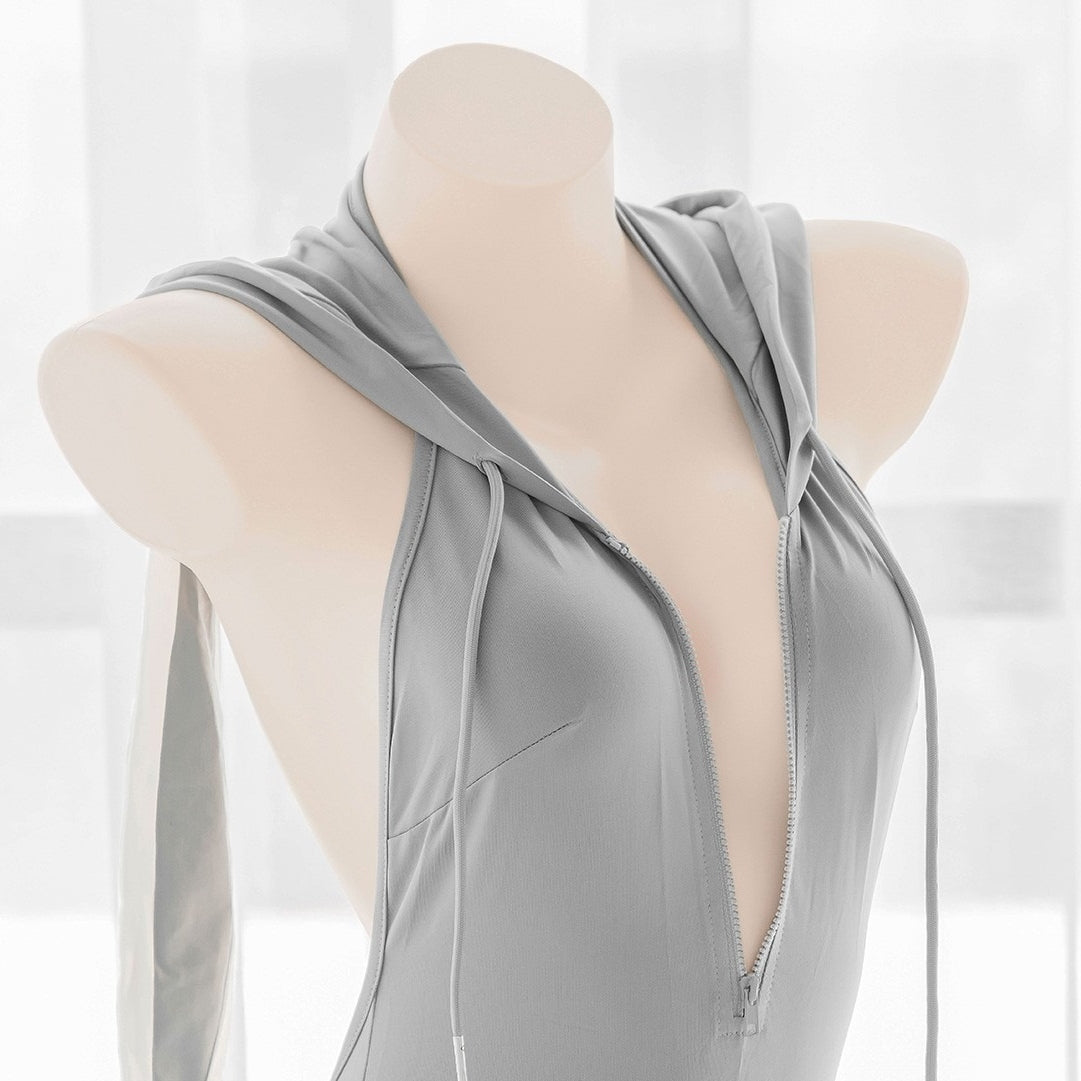 Gray Bunny Bodysuit Women  Zipper Lingerie Set