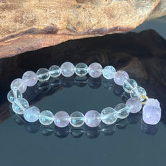 Elegant Clear Quartz & Amethyst Beaded Bracelet with Purple Charm – Minimalist Crystal Healing Jewelry