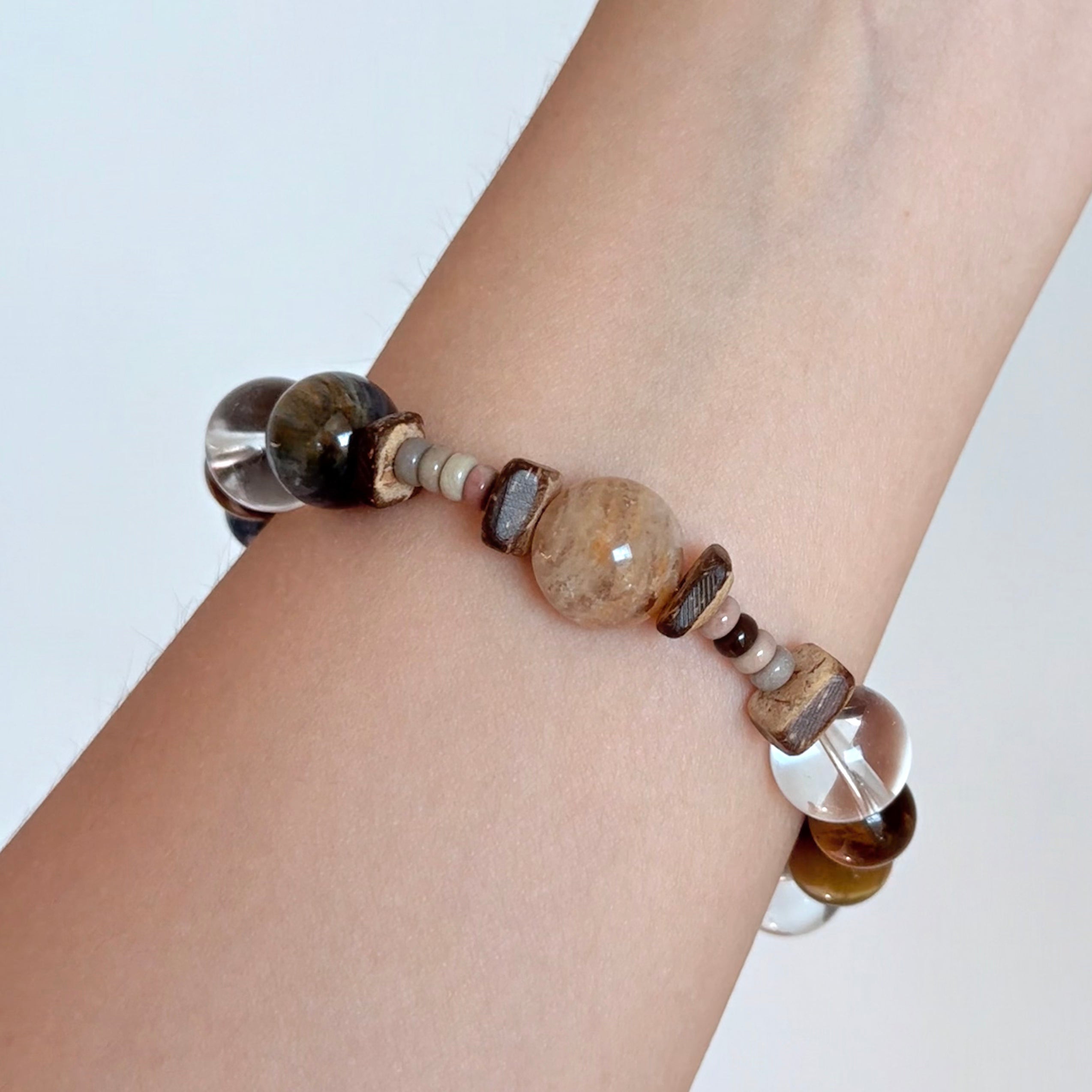 Natural Blue Kyanite, Tiger’s Eye & Clear Quartz Crystal Bracelet