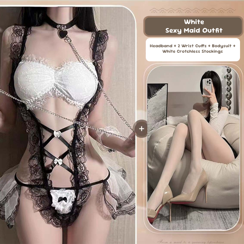 Lace Maid Costume See-through Free Lingerie