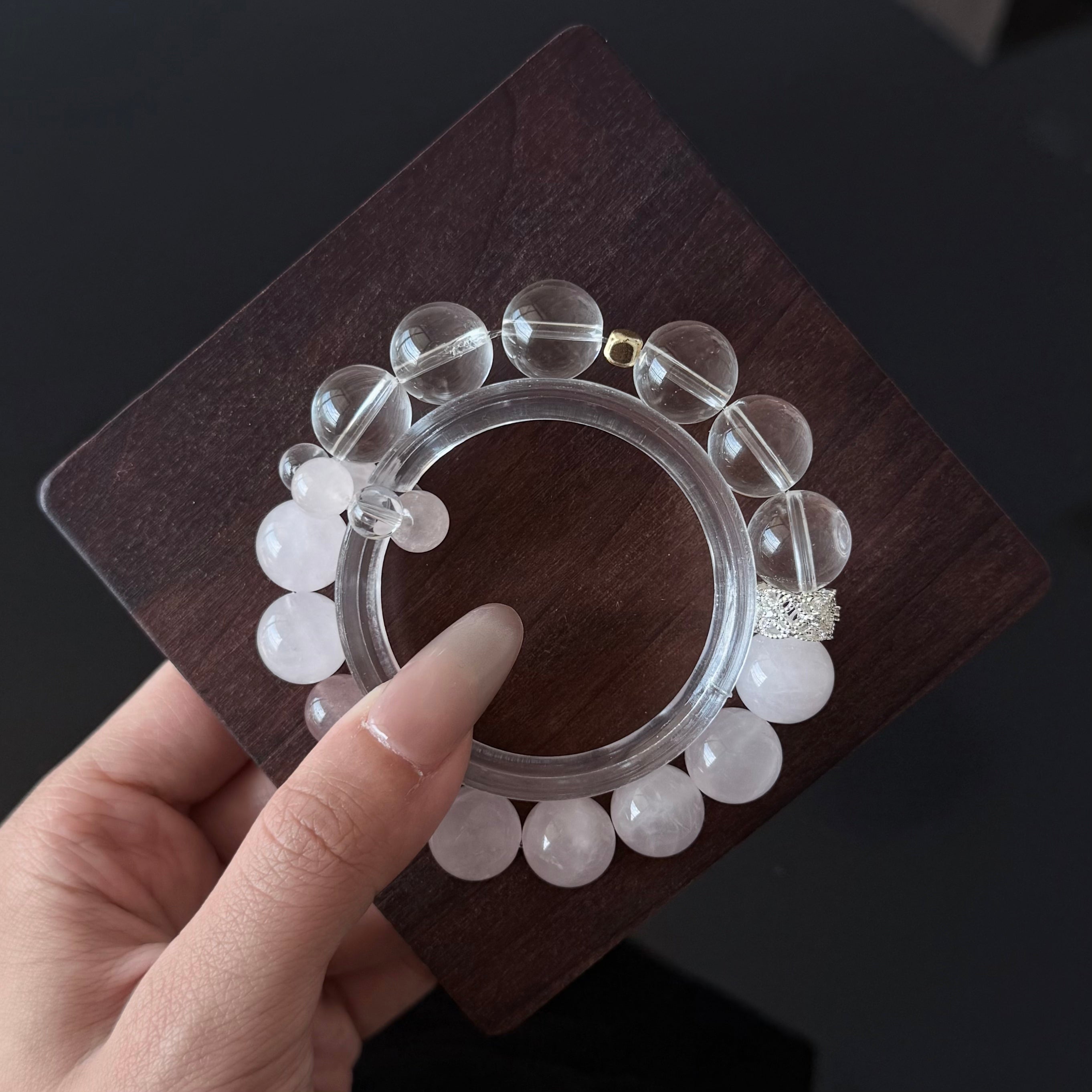 Rose Quartz & Clear Quartz Crystal Bracelet