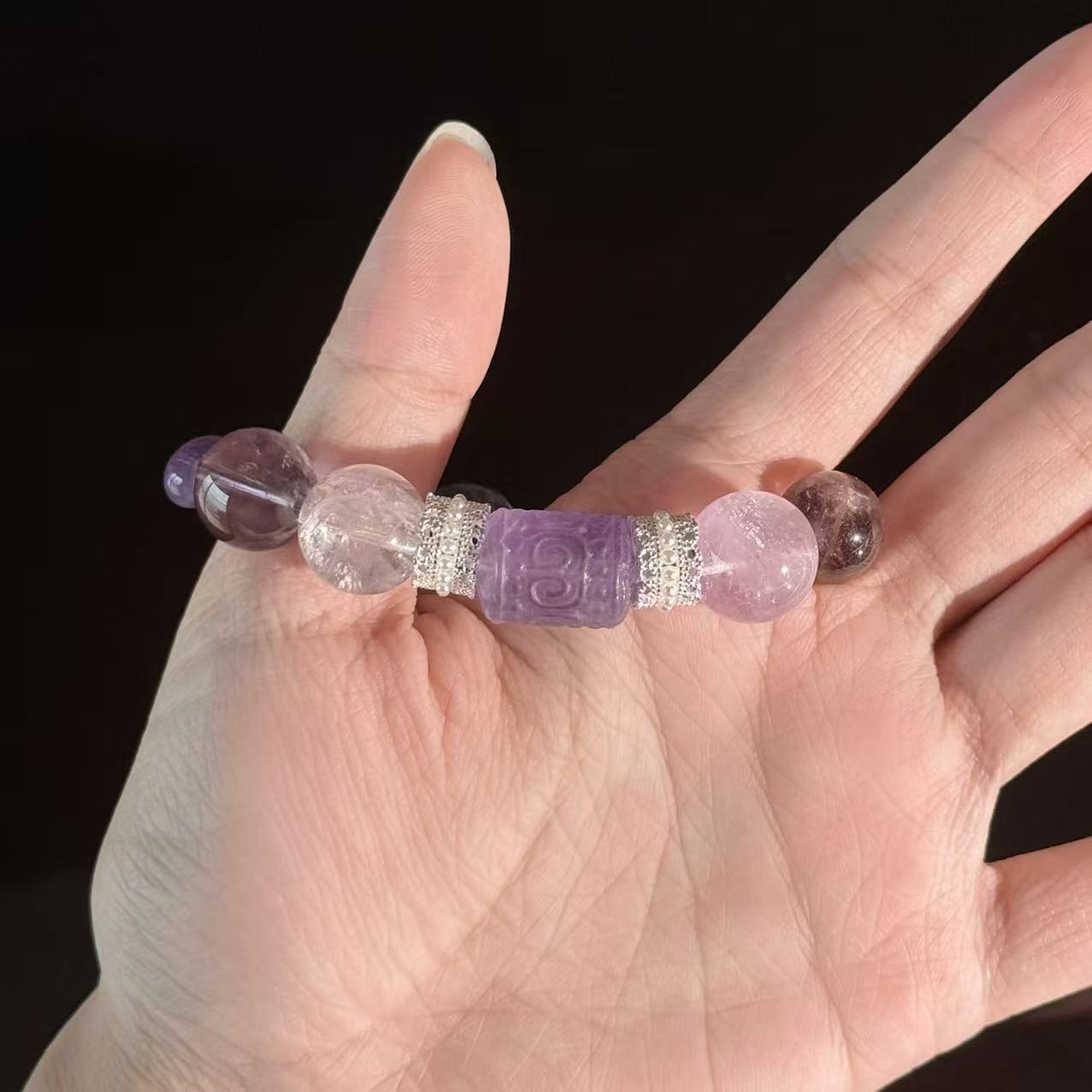 Amethyst and Clear Quartz Bracelet — Handcrafted Healing Energy Beaded Bracelet
