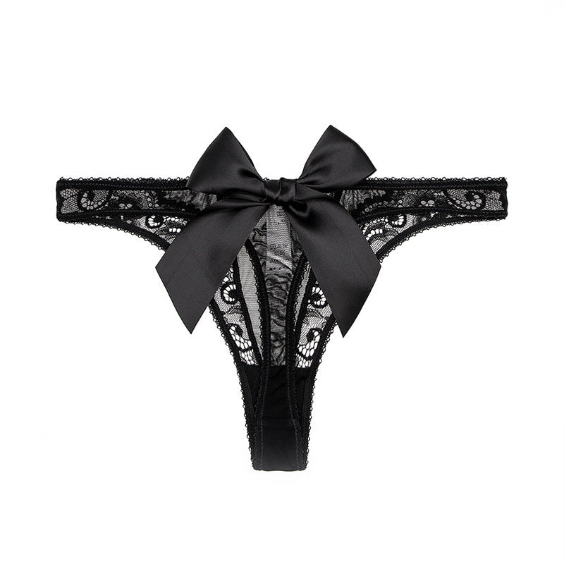 Alluring Low Rise Thong Panties Featuring Bowknot Sheer Design for a Seductive Style
