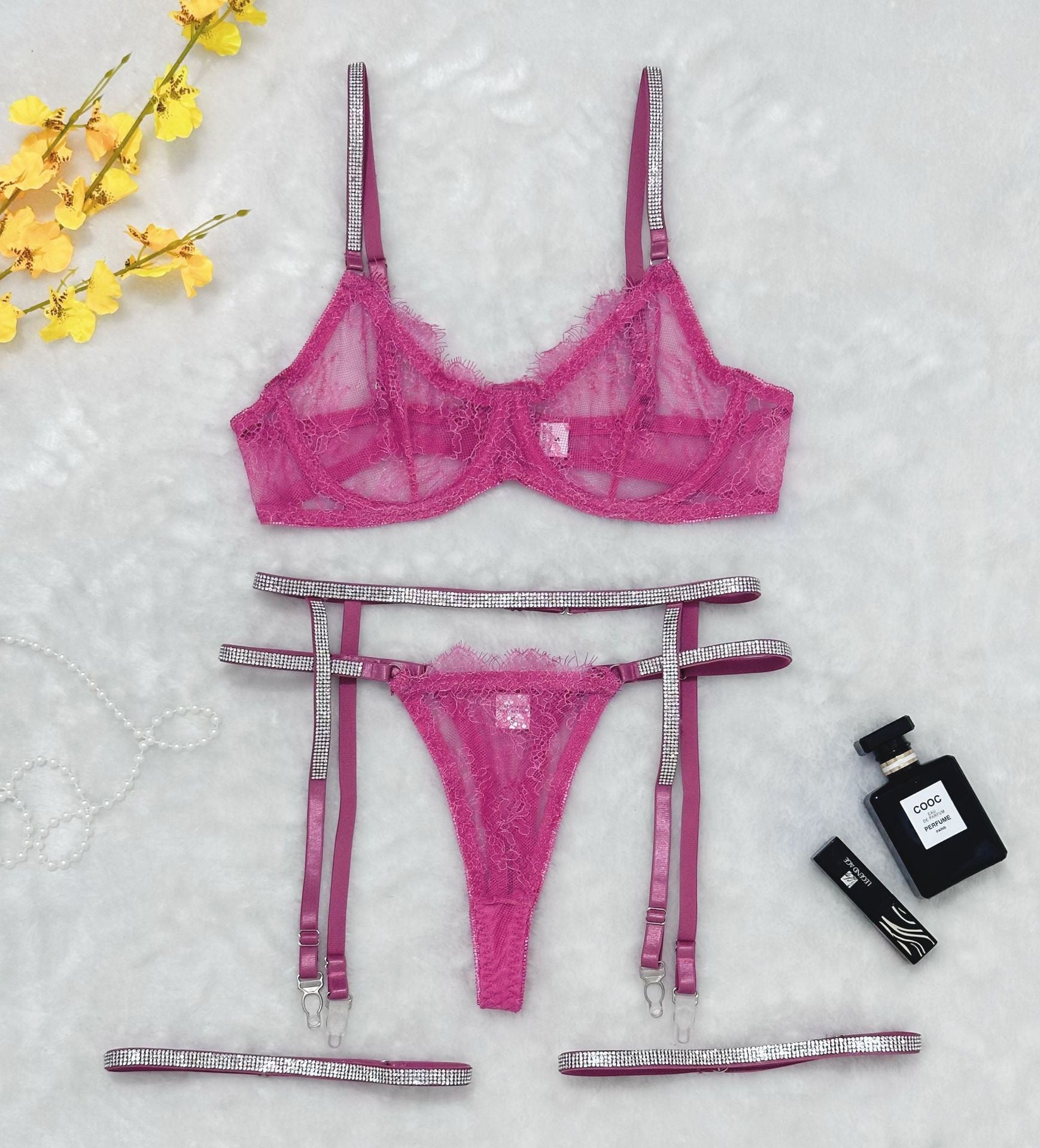 Lace T-Back Garter Four-Piece Lingerie