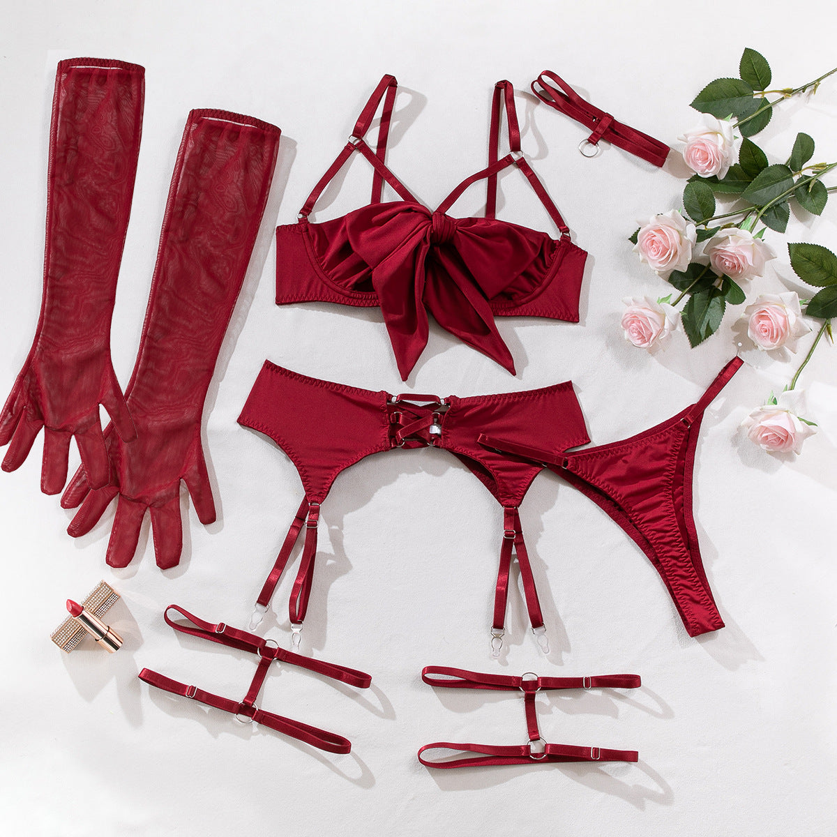 Temptation Garter Hollow Gather Four-piece Lingerie