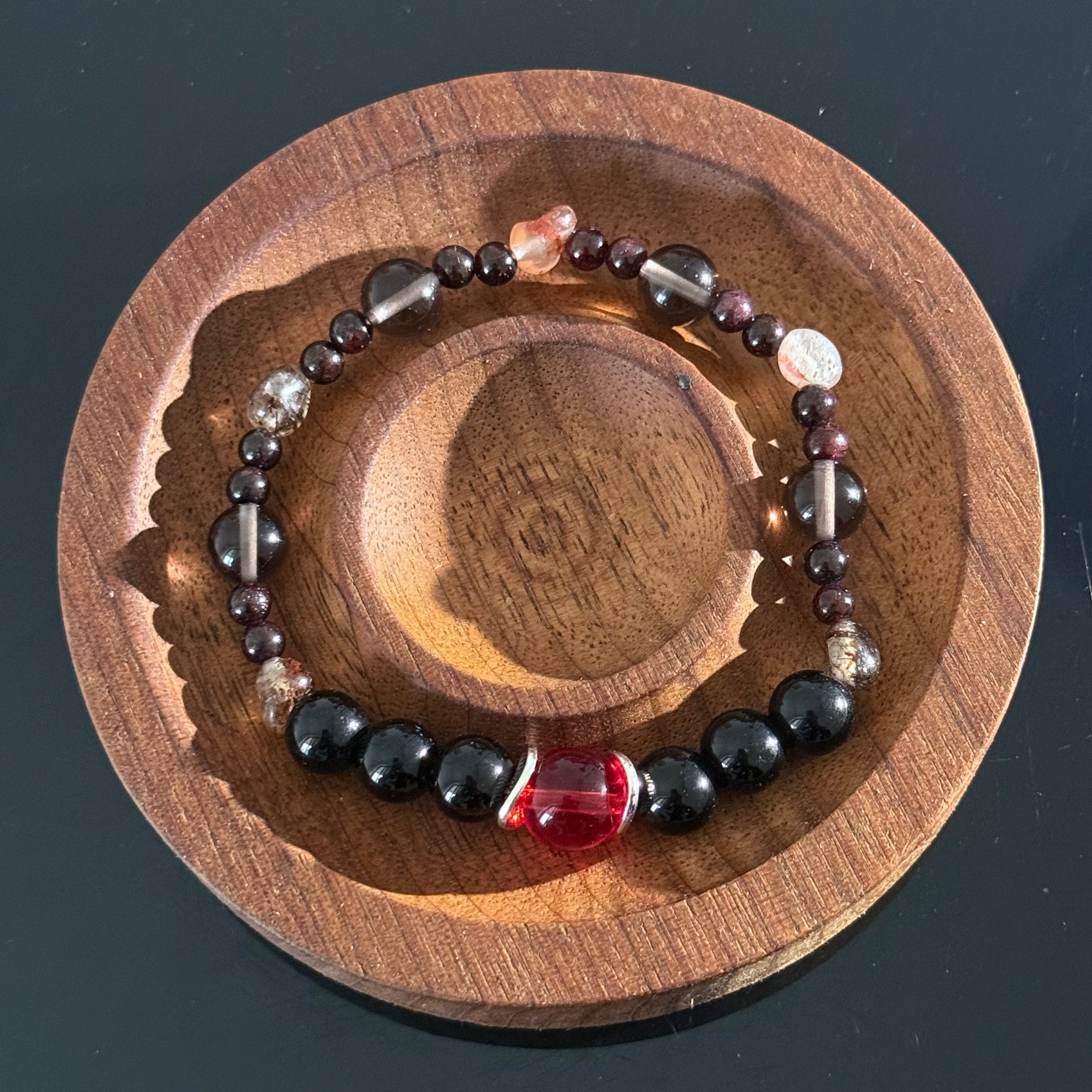 Handcrafted Obsidian and Red Crystal Beaded Bracelet — A Bracelet for Protection, Energy Balance, and Healing