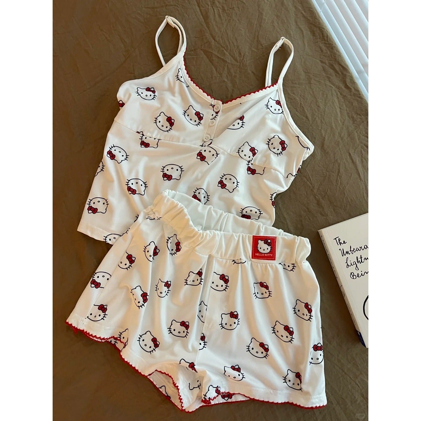 Kitten Print Suspender Pajama Shorts Set
