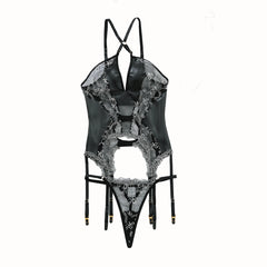 Mesh Temptation Body Shaping Gathered Hollow Underwear Two Piece Set