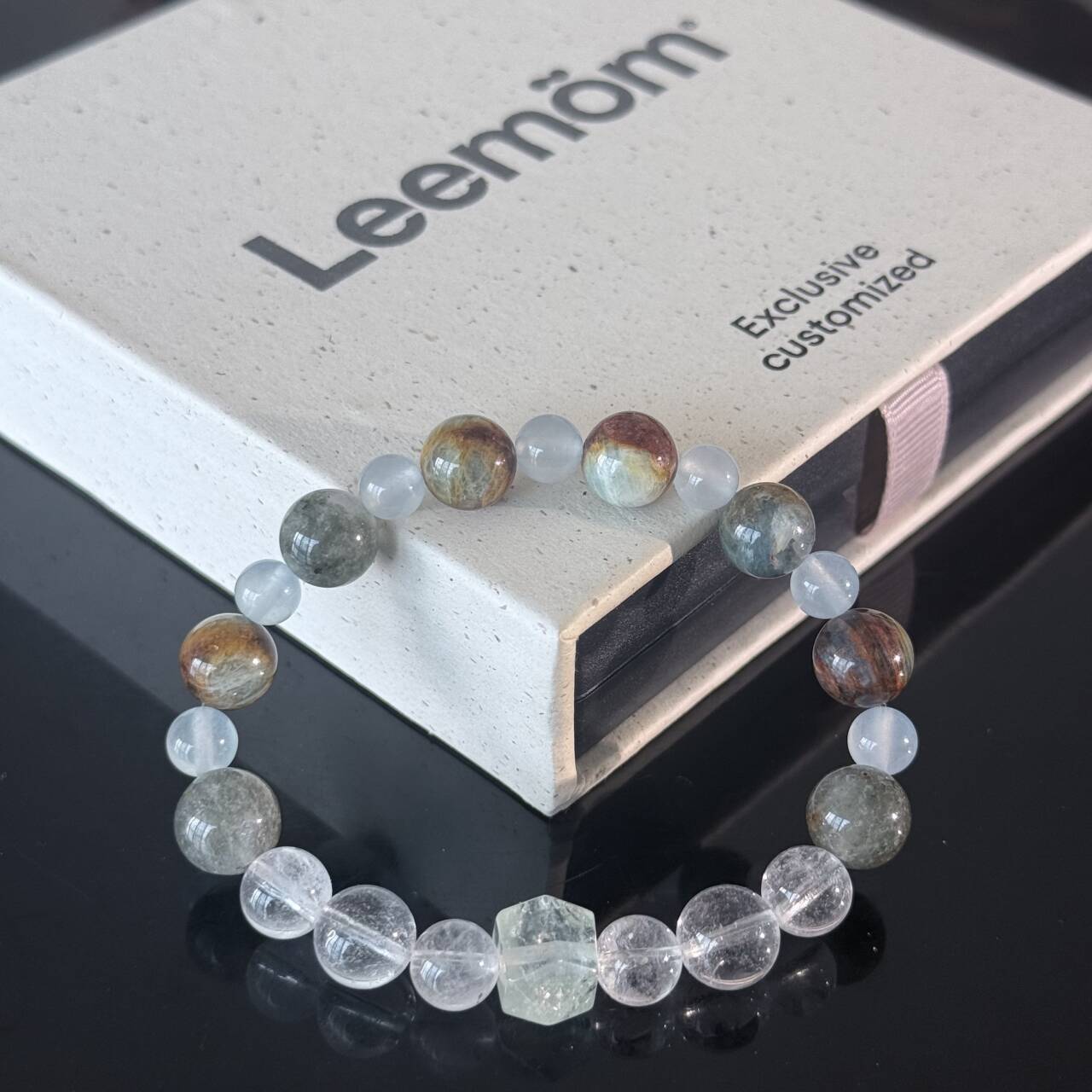 Handcrafted Natural White Crystal and Ocean Jasper Bracelet — Healing Energy Stretch Gemstone Bead Bracelet