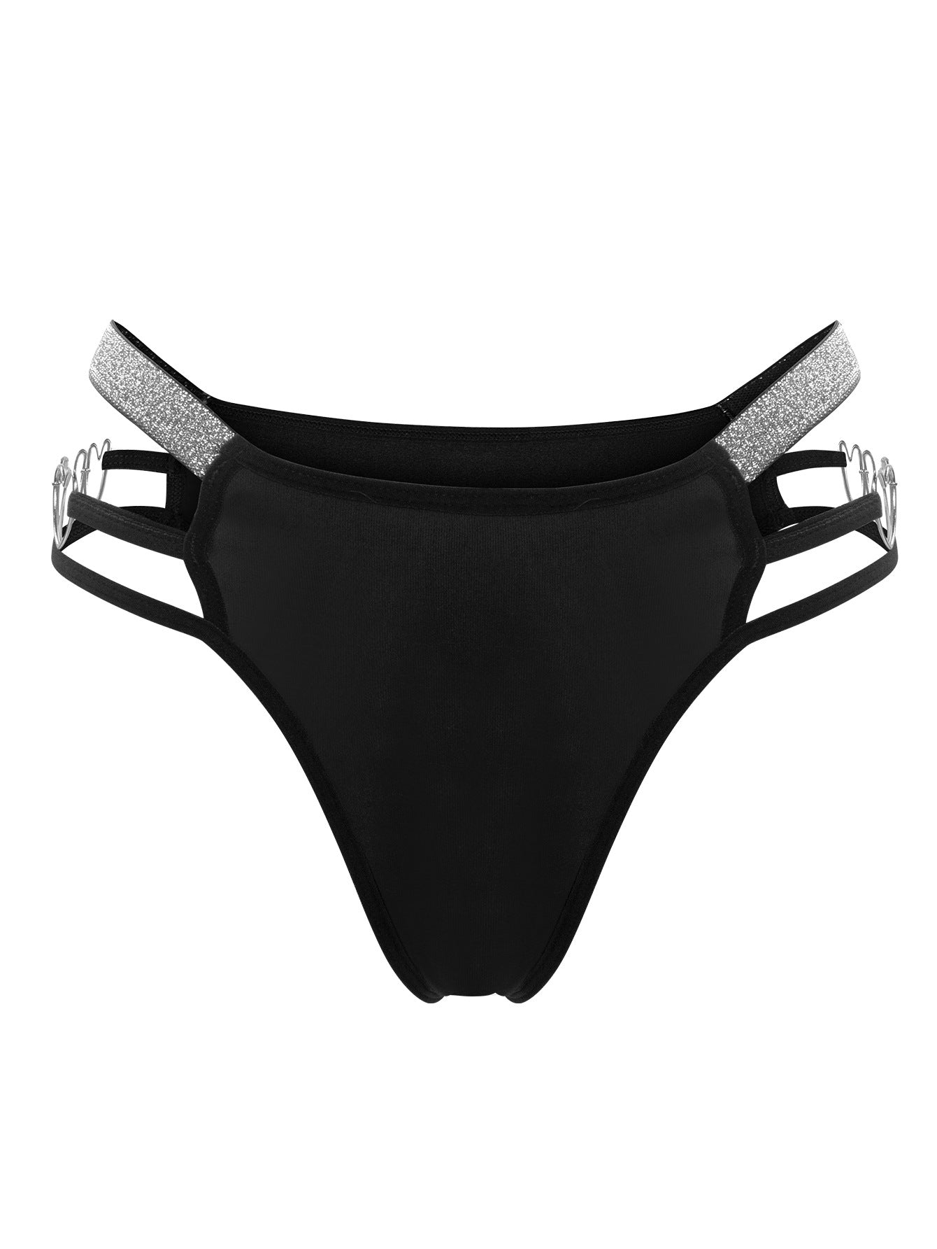 Low Rise Cheeky Underwear Strappy Heart Buttons Silver Ribbon