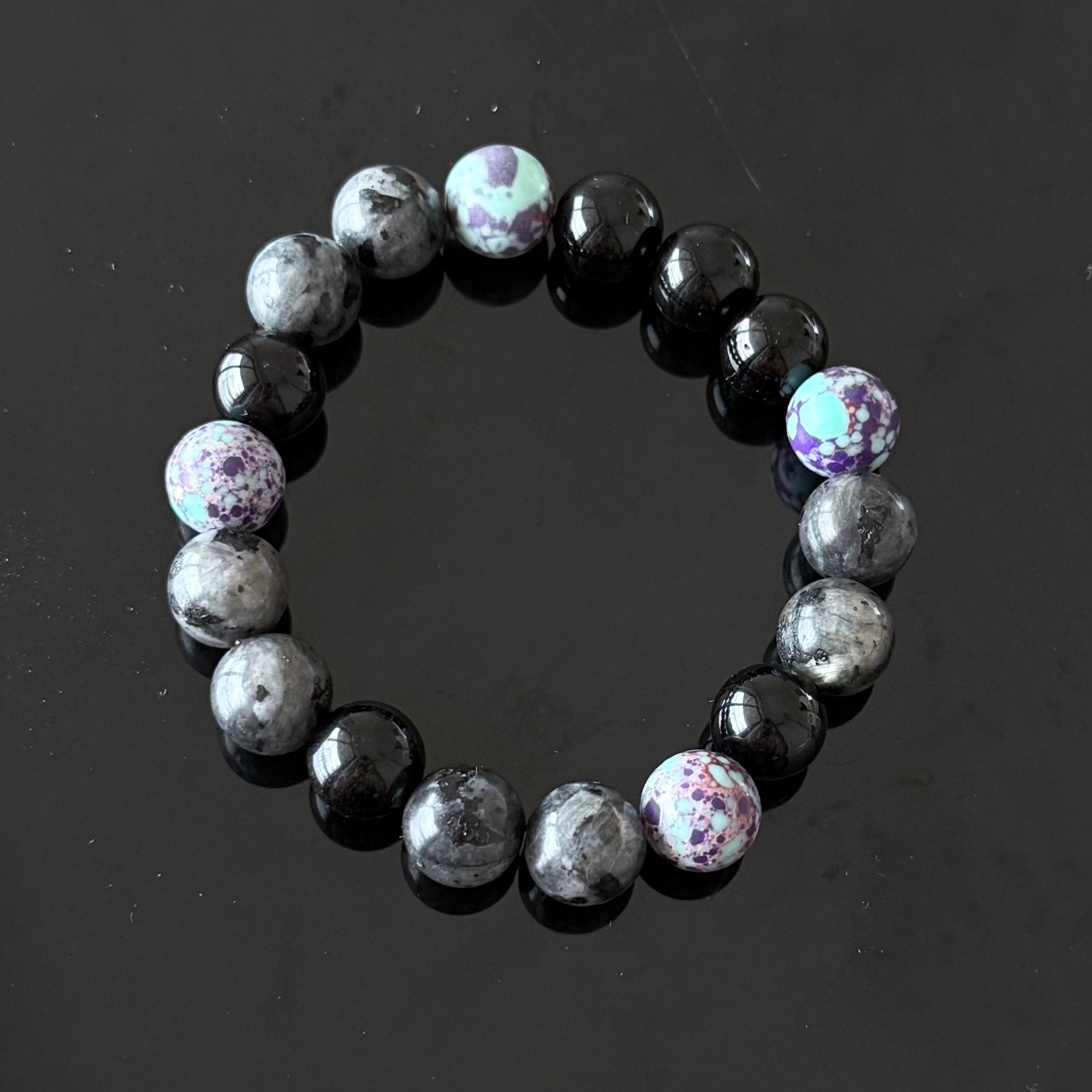Black Obsidian & Labradorite Crystal Bracelet with Purple Jasper