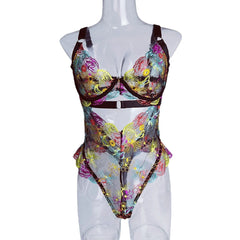 Colorful Flowers Embroidered Lingerie