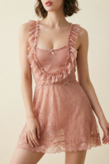 French Style Sheer Lace Babydoll with Open Back