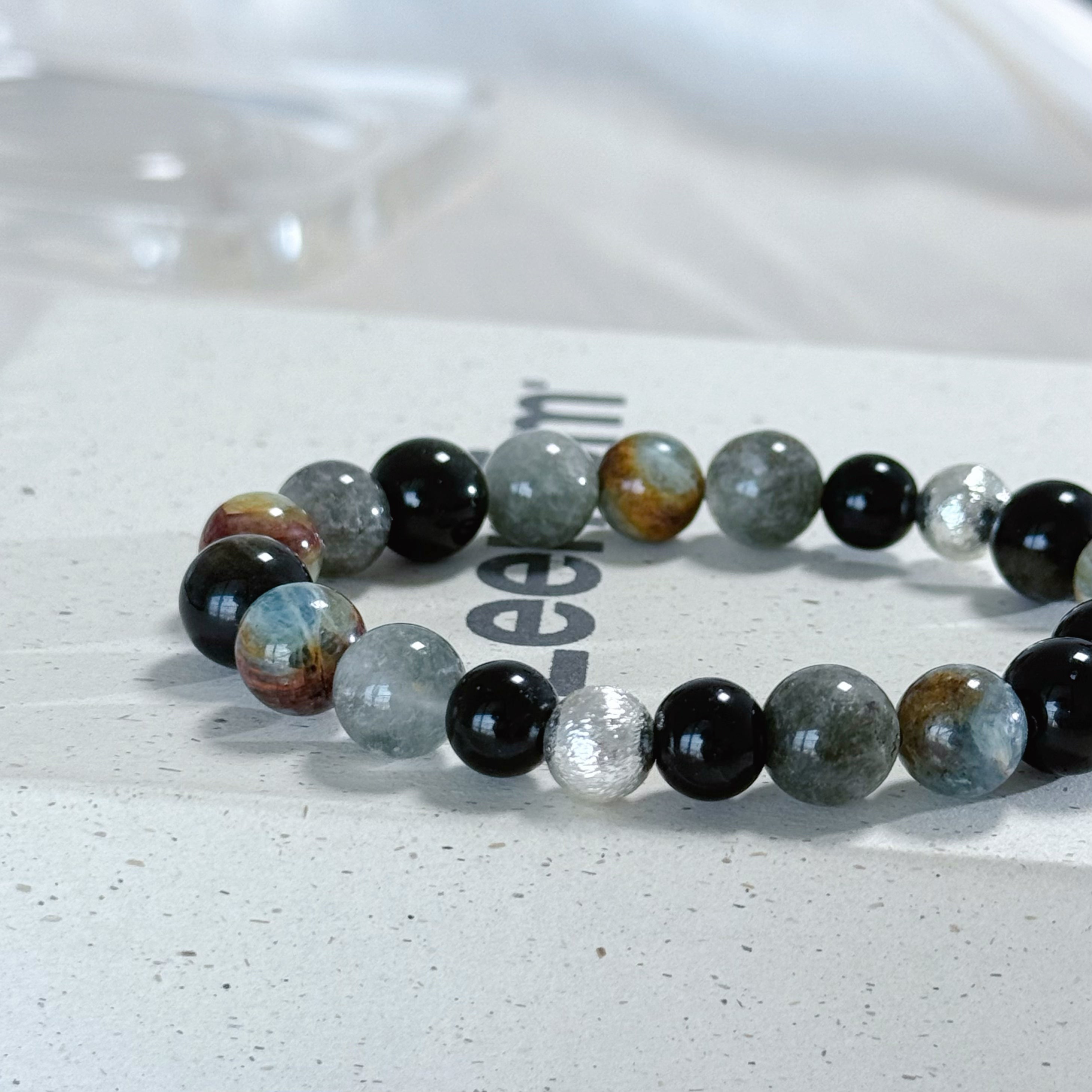 Natural Obsidian & Phantom Quartz Multi-Stone Bracelet | Grounding & Protection Crystal Jewelry