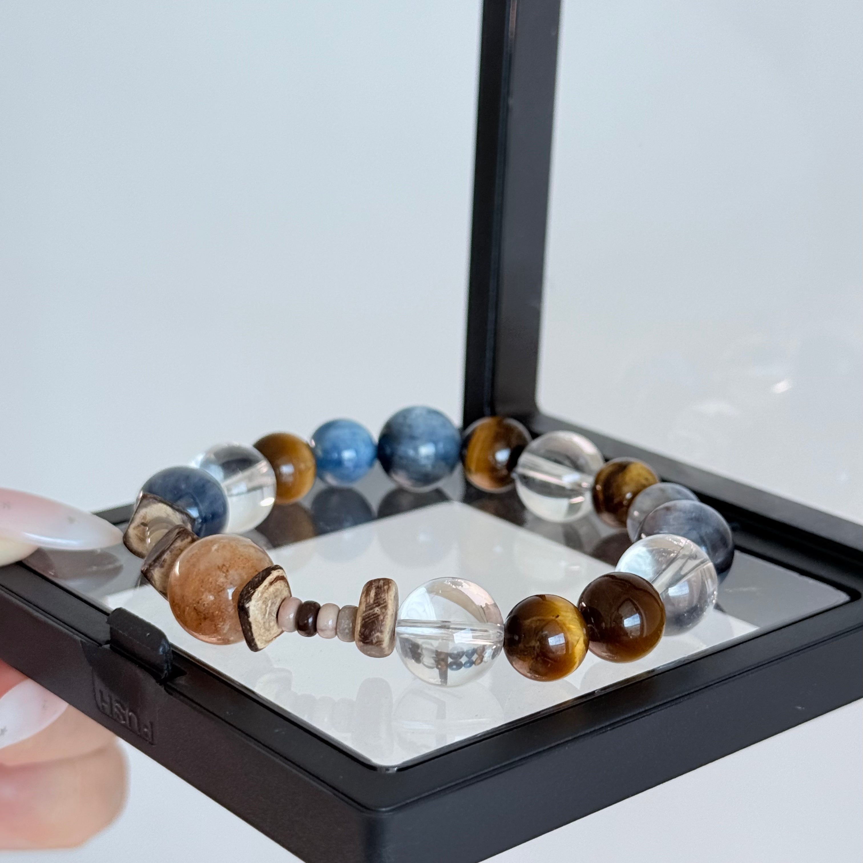 Natural Blue Kyanite, Tiger’s Eye & Clear Quartz Crystal Bracelet