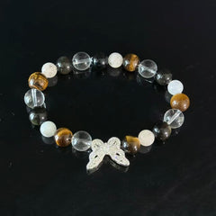Tiger's Eye and Clear Quartz Bracelet (with Butterfly Charm) — A Handcrafted Beaded Bracelet Symbolizing Protection and Balanced Energy
