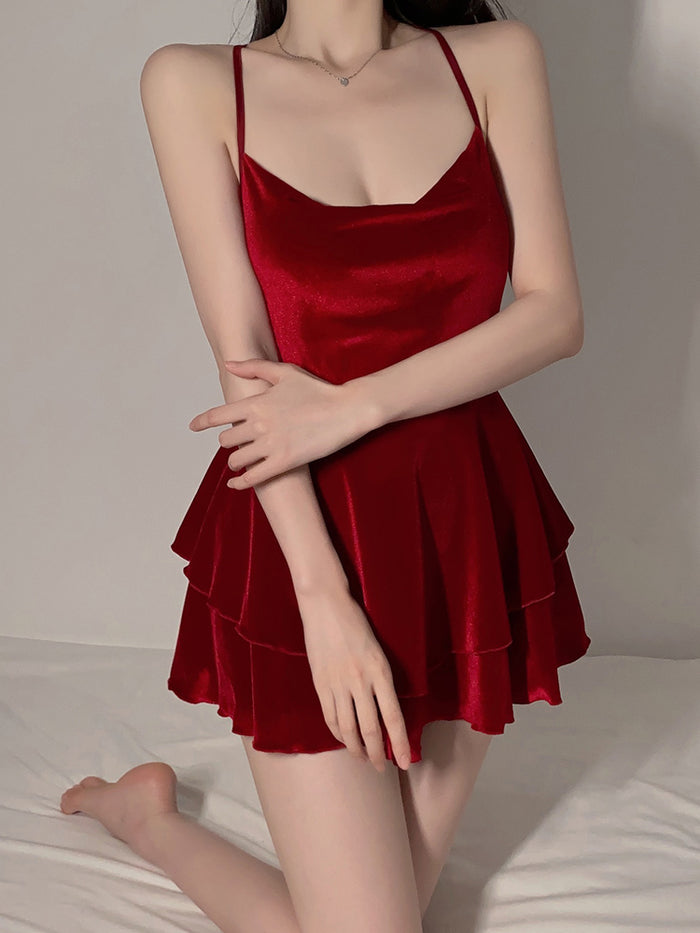 Velvet Layered Suspenders Nightdress